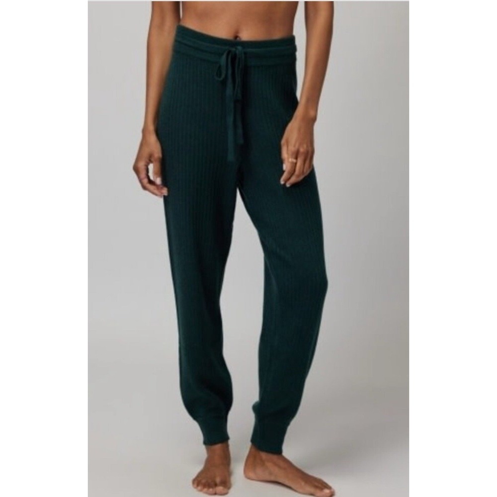 Spiritual Gangster Luxe Essential Rib Jogger Deep Forest Small Loungewear Comfy